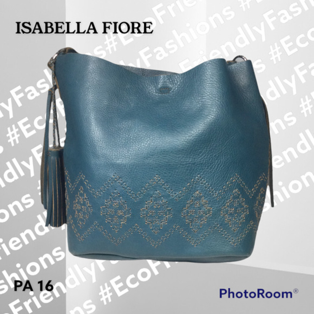 Isabella Fiore Women's Tassel Charm Shoulder Bag Aqua Blue Woven Detail